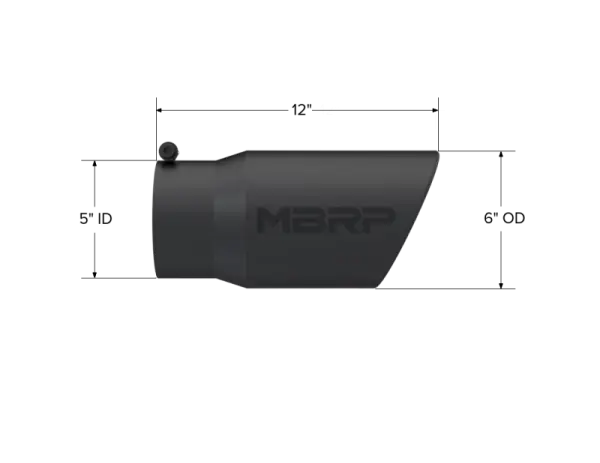 MBRP Universal Tip 6in O.D. Angled Rolled End 5 inlet 12 length - Black Finish thumbnail 4