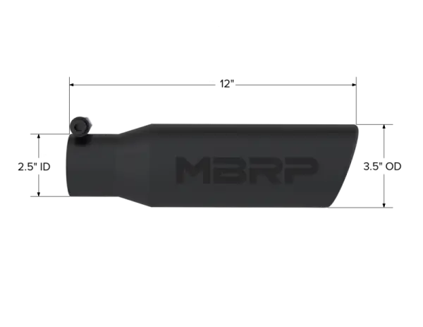 MBRP Universal Tip 3in O.D. Angled Rolled End 2 inlet 12 length - Black Finish thumbnail 5