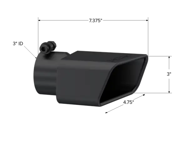 MBRP Universal Tip 4.75inx 3in Rectangle Angled Cut 3in O.D. inlet Driver Side 7.375in length Black thumbnail 4