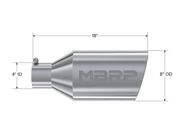 MBRP Universal Tip 8in O.D. Rolled End 4in inlet 18in length T304 thumbnail 5