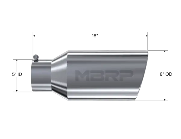 MBRP Universal Tip 8in OD Rolled End 5in Inlet 18in Length T304 thumbnail 5