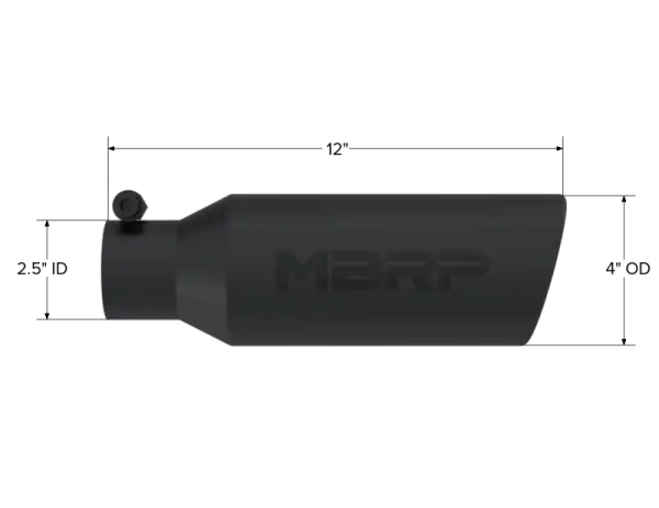MBRP Universal Tip 4in O.D. Angled Rolled End 2.5in inlet 12in length Black thumbnail 4