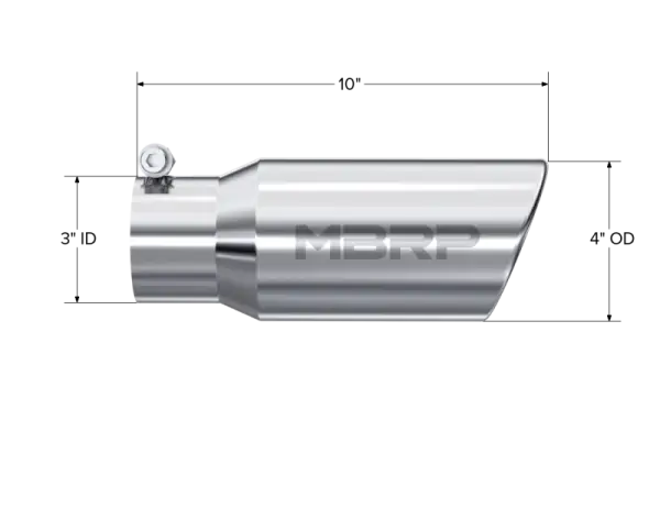 MBRP Universal Tip 4in OD 3in Inlet 10in Length Angled Rolled End T304 thumbnail 5