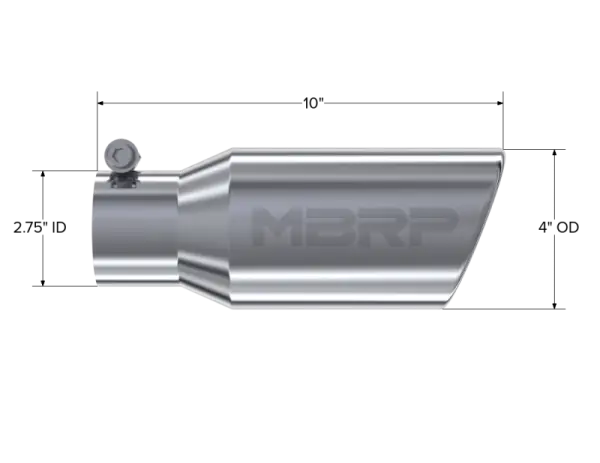 MBRP Universal Tip 4in OD 2.75in Inlet 10in Length Angled Rolled End T304 thumbnail 5