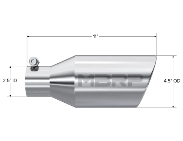 MBRP Universal Tip 4.5 O.D. Angle Rolled End 2.5 Inlet 11in Length - T304 thumbnail 4