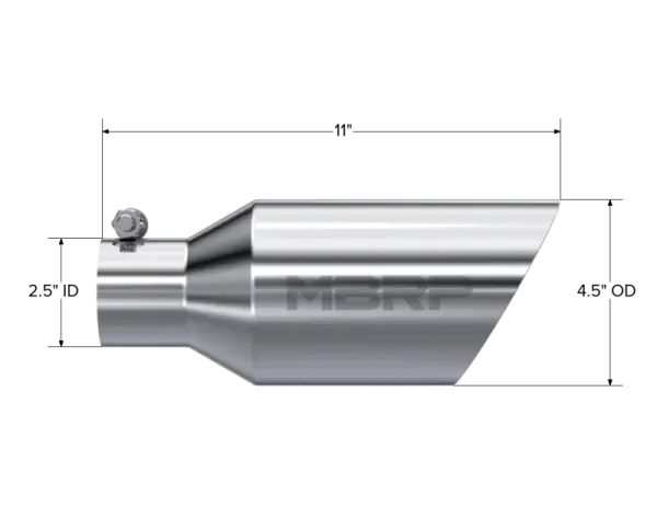 MBRP Universal Tip 4.5 O.D. Dual Walled Angled Rolled End 2.5 Inlet 12in Length - T304 thumbnail 4