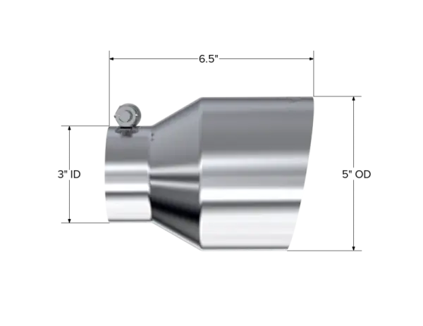 MBRP Universal T304 Stainless Steel Tip, 3in ID / 5in OD Out / 6.5in Length / Angle Cut Single Wall thumbnail 2