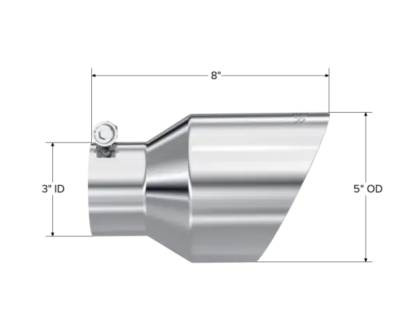 MBRP Universal T304 Stainless Steel Tip 3on ID / 5in OD Out / 8in Length Angle Cut Dual Wall thumbnail 3