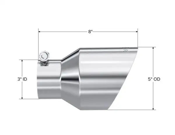MBRP Universal T304 Stainless Steel Tip 3on ID / 5in OD Out / 8in Length Angle Cut Dual Wall thumbnail 4