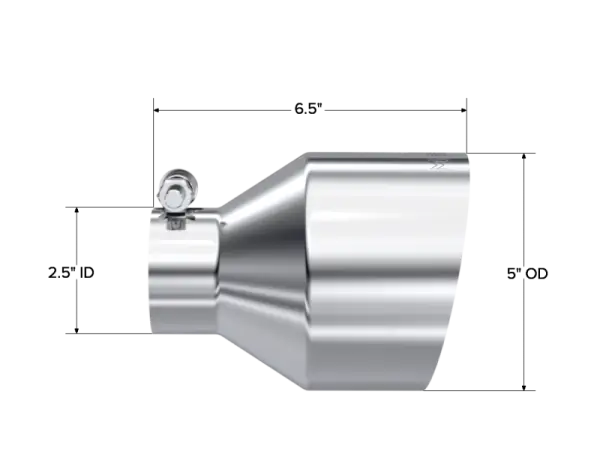 MBRP Universal T304 Stainless Steel Tip 2.5in ID / 5in OD Out / 6.5in Length Angle Cut Single Wall thumbnail 3
