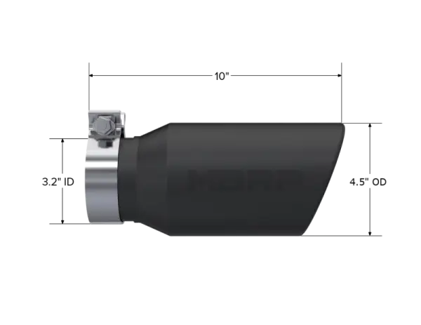 MBRP Universal Tip 4.5in OD / 3.2in Inlet / 10in Length / Angled Cut Rolled End - Black thumbnail 2