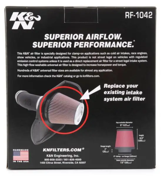 K&N Round Tapered Universal Air Filter 6in Flange ID x 7.5in Base OD x 5in Top OD x 6.5in Height thumbnail 9