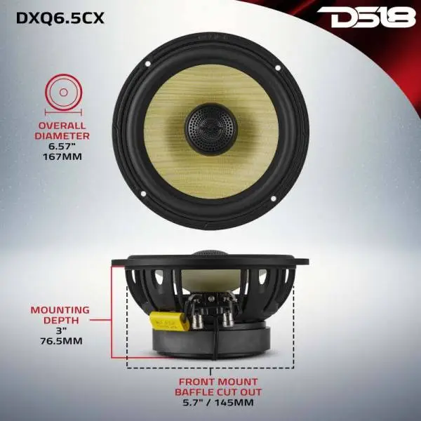 DS18 Deluxe Quality 6.5in Coaxial 150 Watts RMS 4 ohm Yellow Straw + Composite Foam Cone thumbnail 7