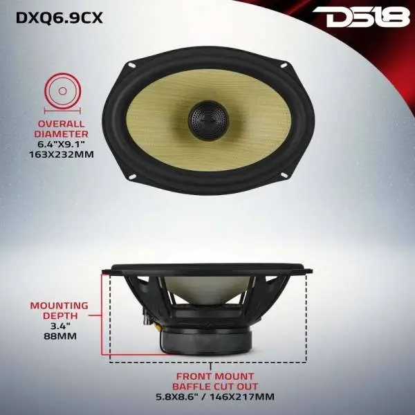 DS18 Deluxe Quality 6x9in Coaxial 150 Watts RMS 4 ohm Yellow Straw + Composite Foam Cone thumbnail 6