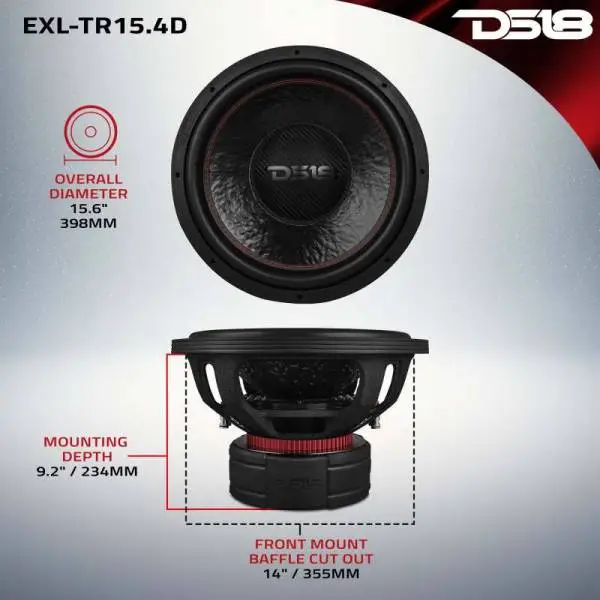 DS18 15in 2500 Watts RMS 4+4 ohm DVC Quad Stacked Magnet Reinforced Cone Subwoofers thumbnail 5