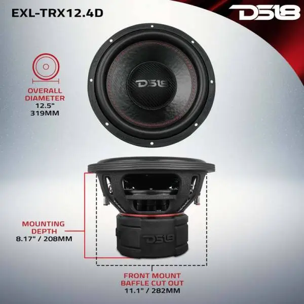 DS18 12in 2000 Watts RMS 4+4 ohm DVC Quad Stacked Magnet Reinforced Cone Subwoofers thumbnail 3
