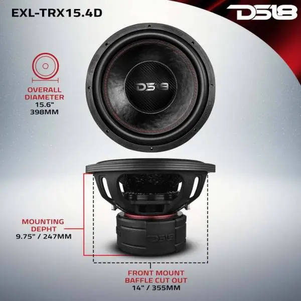 DS18 15in 3000 Watts RMS 4+4 ohm DVC Quad Stacked Magnet Reinforced Cone Subwoofers thumbnail 8