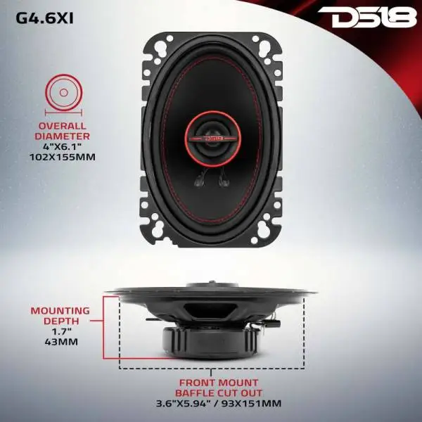 DS18 4x6in 45 Watts RMS 4 ohm 2-Way Coaxial System Universal Fit thumbnail 3