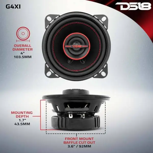 DS18 4in 40 Watts RMS 4 ohm 2-Way Coaxial Speaker System Universal Fit thumbnail 3
