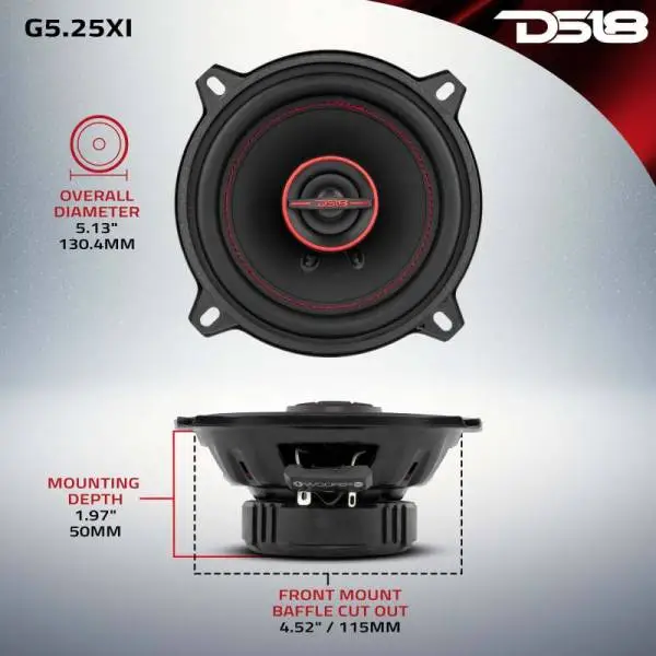 DS18 5.25in 45Watts RMS 4 ohm 2-Way Coaxial Speaker System Universal Fit thumbnail 3