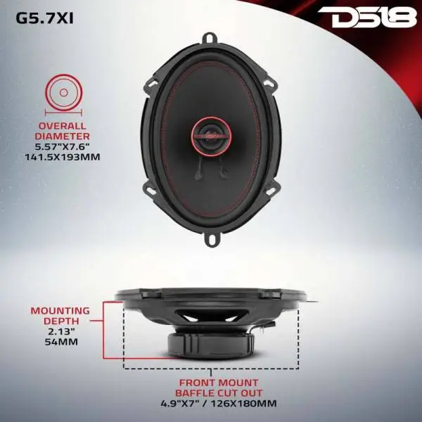 DS18 5x7in 50 Watts RMS 4 ohm 2-Way Coaxial Speaker System Universal Fit thumbnail 3
