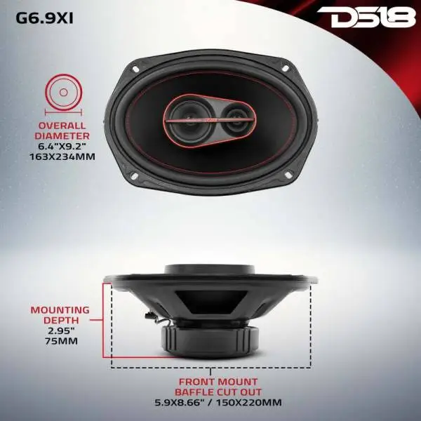 DS18 6x9in 60 Watts RMS 4 ohm 3-Way Coaxial Speaker System Universal Fit thumbnail 2